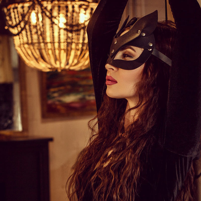 时光巷陌皮革猫女面具哥特性感黑色面罩自拍摄影道具万圣节cos猫耳朵