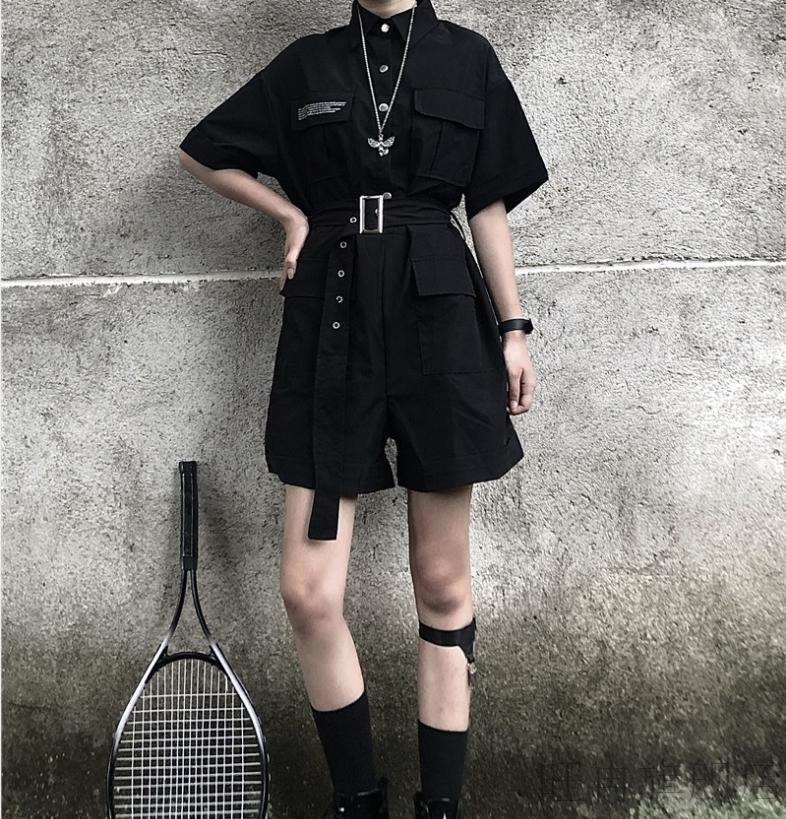连体衣服女装夏天酷酷风格女孩穿搭黑暗系裤工装潮夏季超帅气蹦迪街头