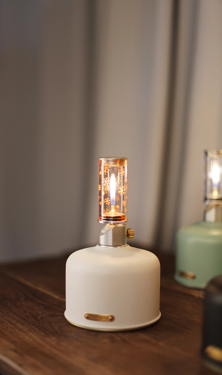 露营燃气灯 氛围灯瓦斯燃气灯照明灯营地灯烛灯 银色直筒白雪花气灯