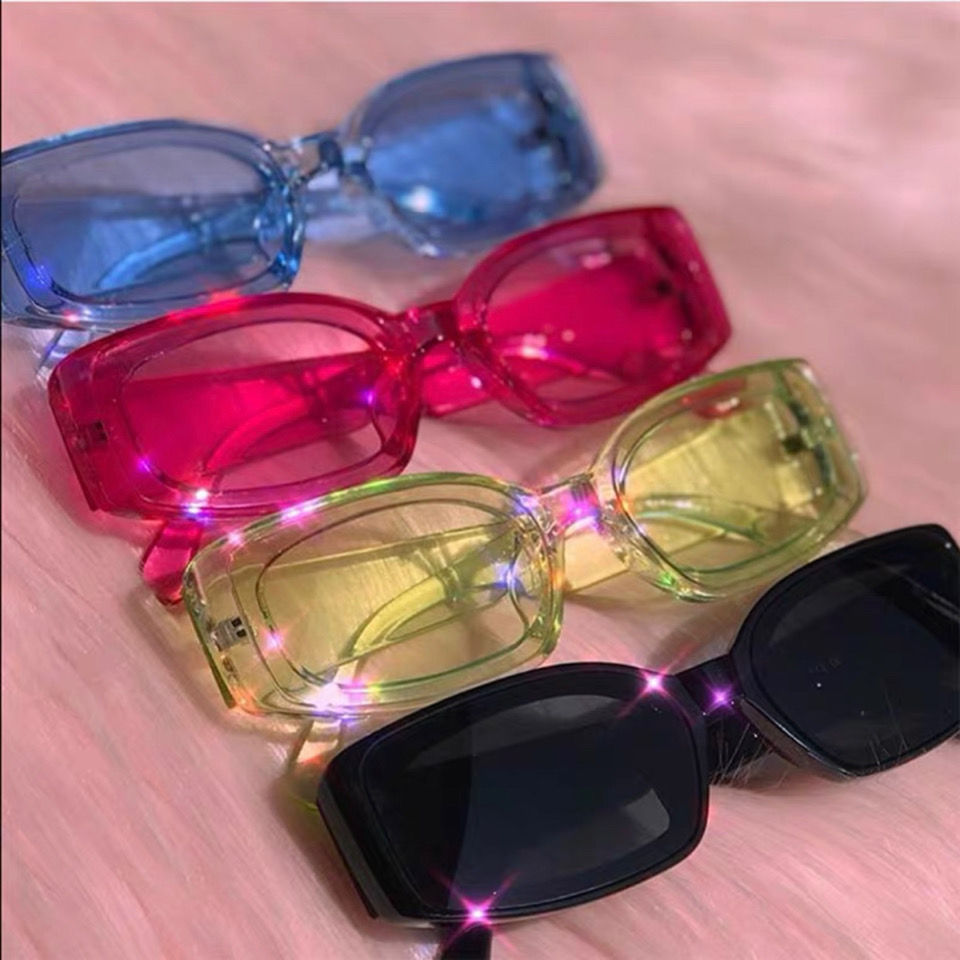 ins欧美复古原宿长方形眼镜嘻哈蹦迪太阳镜酷果冻色墨镜蓝色