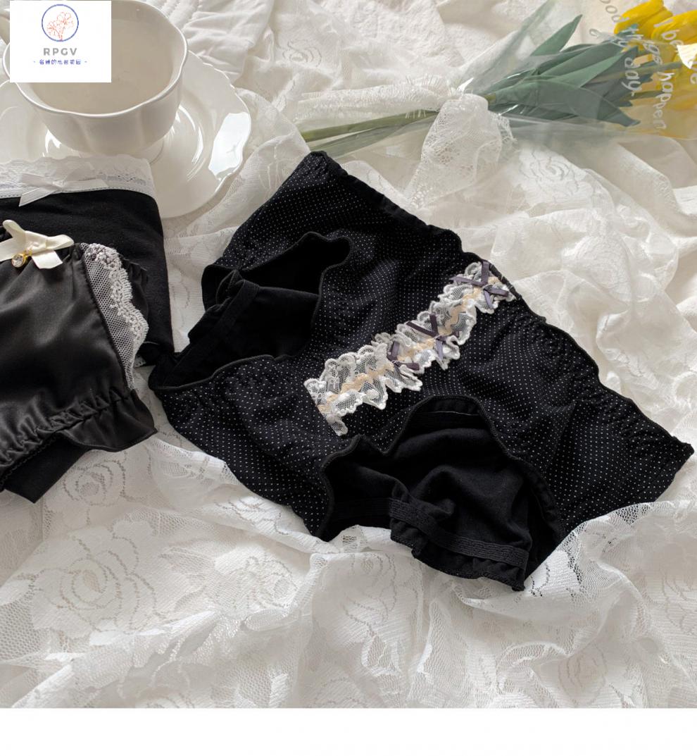 rpgv@jk黑色萝莉~少女日系可爱内裤女网纱性感蕾丝边中腰三角裤z 夹心