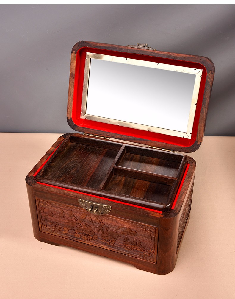 初心如雪酸枝木实木首饰盒中国风古典中式首饰收纳盒珠宝盒大容量手