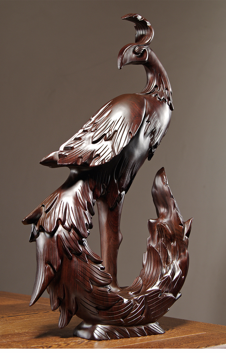 凤凰木雕木雕凤凰摆件实木质家居客厅装饰红木工艺品新婚乔迁新居礼