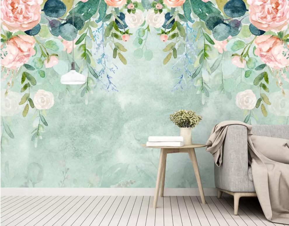 清新手绘树林田园壁画客厅卧室背景墙布壁纸墙纸 拼接油画布(无缝) 仅