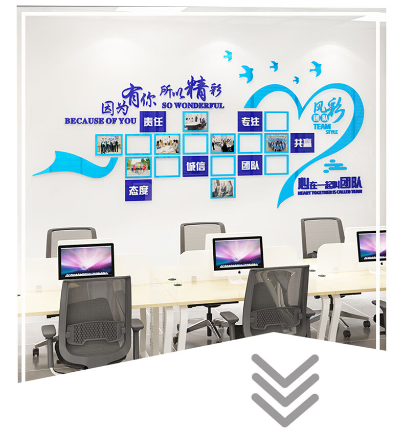 员工风采照片墙公司企业背景墙展示板办公室墙上装饰励志墙贴画标语3d