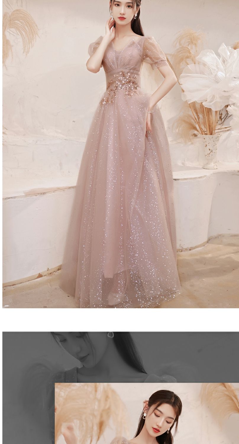 礼服裙宴会2022新款轻奢毕业生日感小众高端气质主持人女夏 藕粉色长