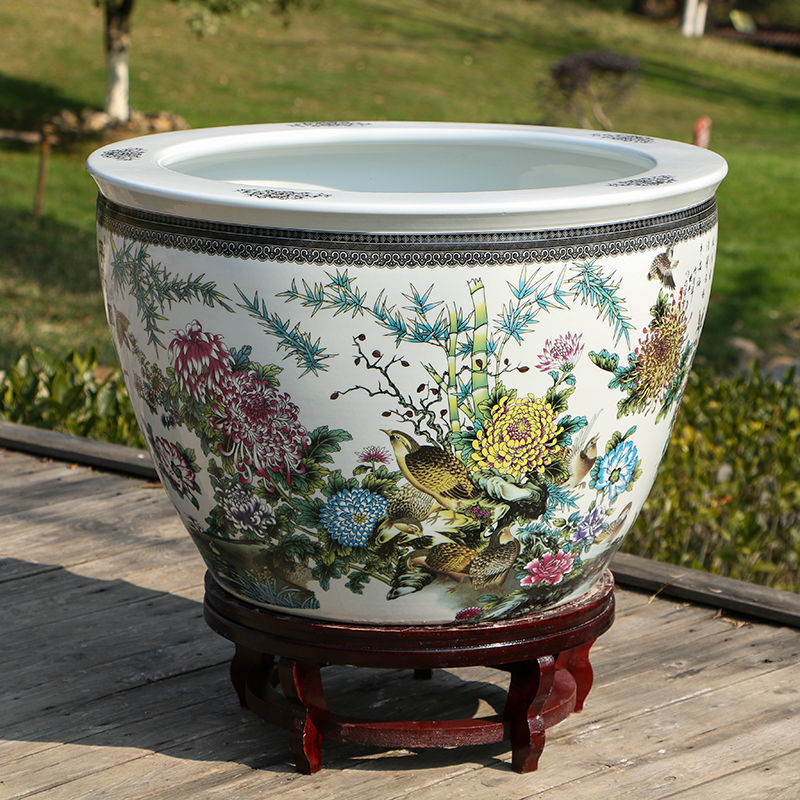 魅嫂 景德镇陶瓷鱼缸特大号水缸荷花缸养锦鲤缸家用客厅落地水缸 狮子
