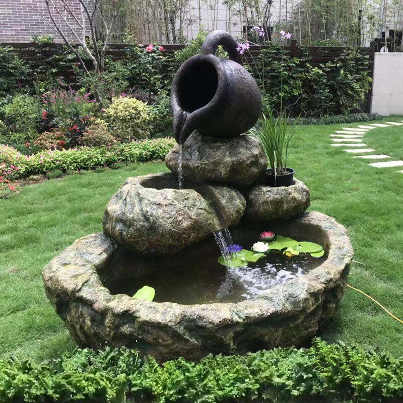 静阁轩 新中式庭院景观户外喷泉流水鱼池假山造景花园装饰水池摆件