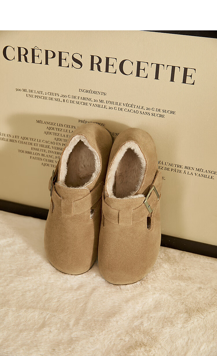 Westlink All-Wool Birkenstock-Style Women's Fleece-Lined Shoes, New Winter 2024 Soft-Soled Cotton Shoes, Warm Slip-On Fluffy Shoes, Brown, Size 37 17