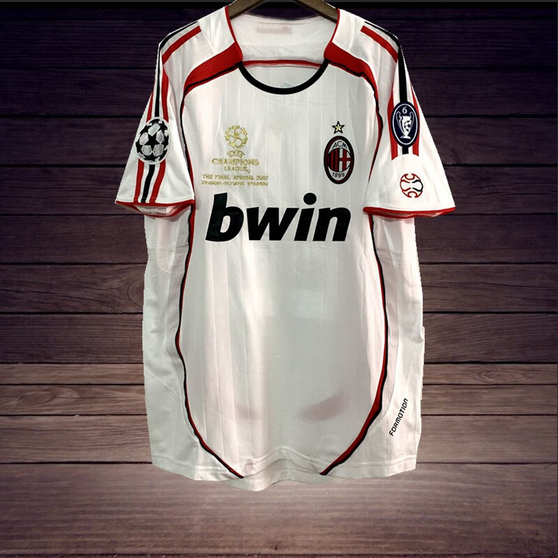 卡卡ac米兰0607欧冠白色球衣皮尔洛内斯塔因扎吉复古足球服长袖上衣21