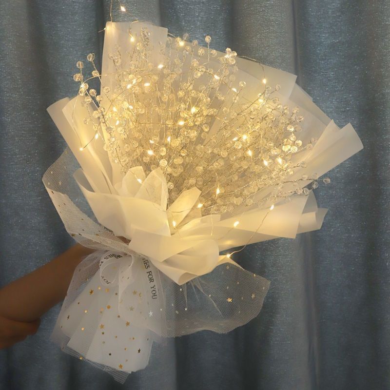 diy满天星灯爱心串珠花束手工材料包情侣送女朋友闺蜜妈妈礼物白色diy