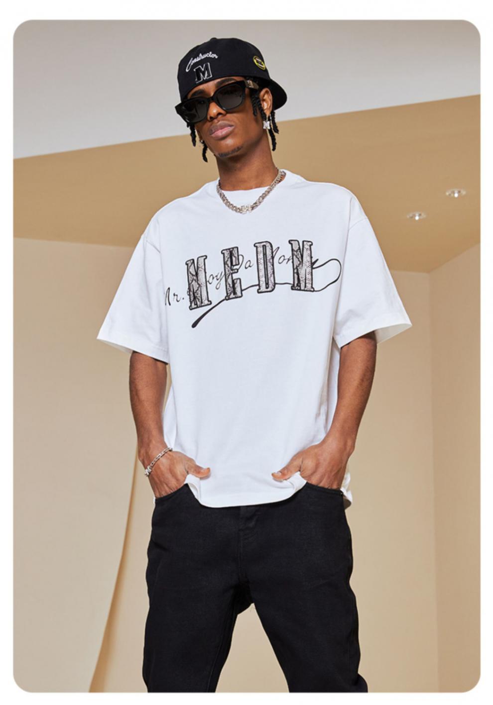 tyburn纯棉国潮春夏蛇纹五分中袖体恤上衣美式街头短袖t恤男潮牌ins