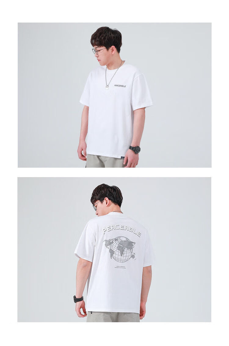 gwit九尾同款 男士peaceable夏季新款宽松体恤半袖潮牌纯棉t恤 深灰色