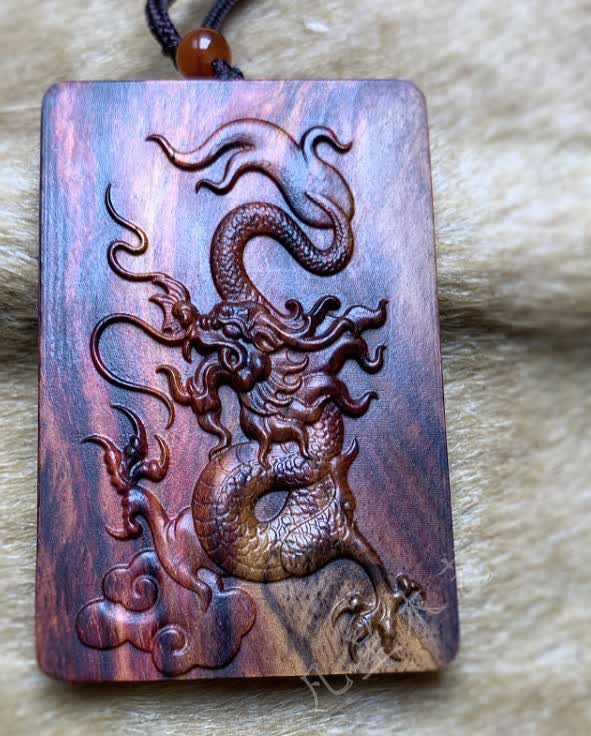 早纪木吊坠男士龙挂件十二生肖龙牌吊坠木质五爪龙形项链龙盘柱挂坠09