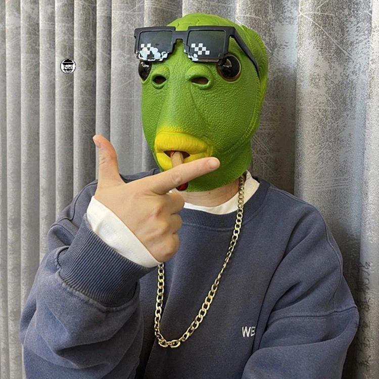 社交牛逼面罩绿头鱼头套网红同款沙雕搞怪鱼头怪男生创意礼物男生搞笑