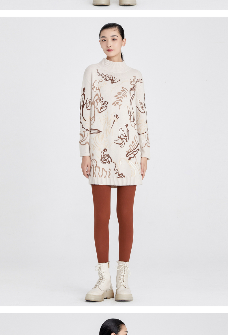 vgrass维格娜丝2020冬季新款云锦匠心图艺术针织连衣裙vztsl43510米