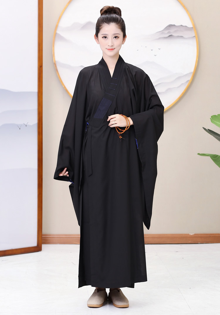 僧服海青居士服男台麻不透明海清黄黑禅修服女舒适佛系 黑色 36码152