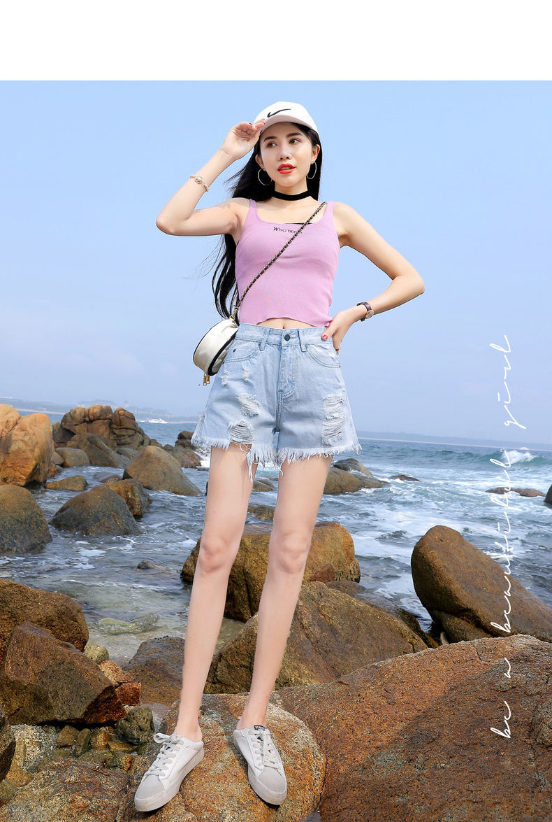 皮尔卡丹广州新塘破洞牛仔短裤女夏季新款韩版百搭外穿宽松热裤显瘦