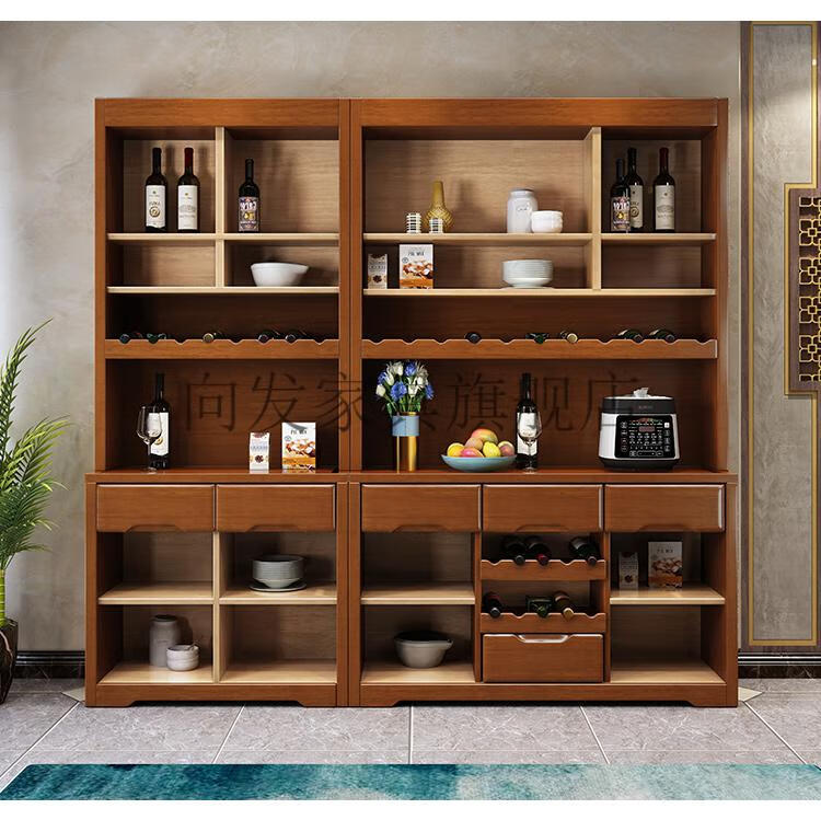 实木酒柜一体靠墙现代客厅中式风格餐厅玻璃家用红酒柜子原木色6门