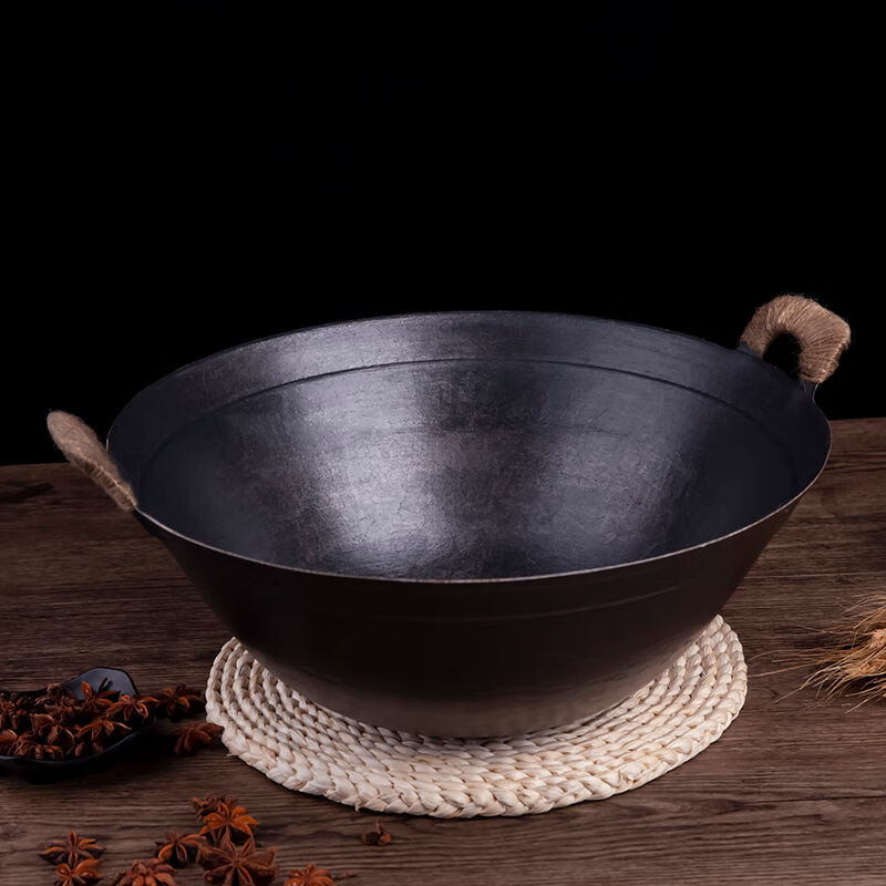 老式铸铁锅双耳生铁无涂层炒菜锅不粘锅家用燃气灶专用炒菜锅34cm双耳