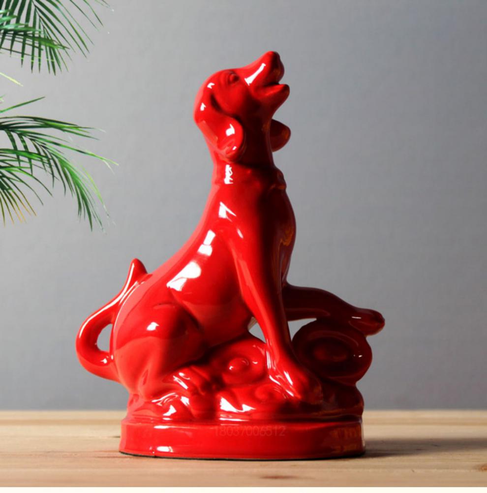 陶瓷狗狗摆件生肖狗狗旺财狗守财狗工艺品风生水起唐三彩狼狗小号黄色