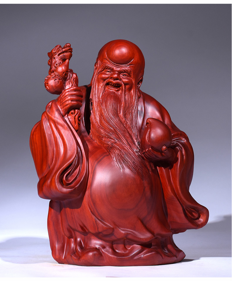 吉富达红花梨木雕刻老寿星公生日祝寿贺寿送礼实木红木摆件新店公司