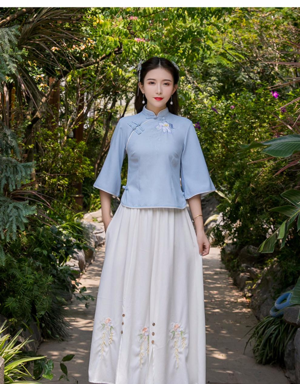 民国风女装复古盘扣套装汉服女学生古装改良唐装汉元素古风两件套中国