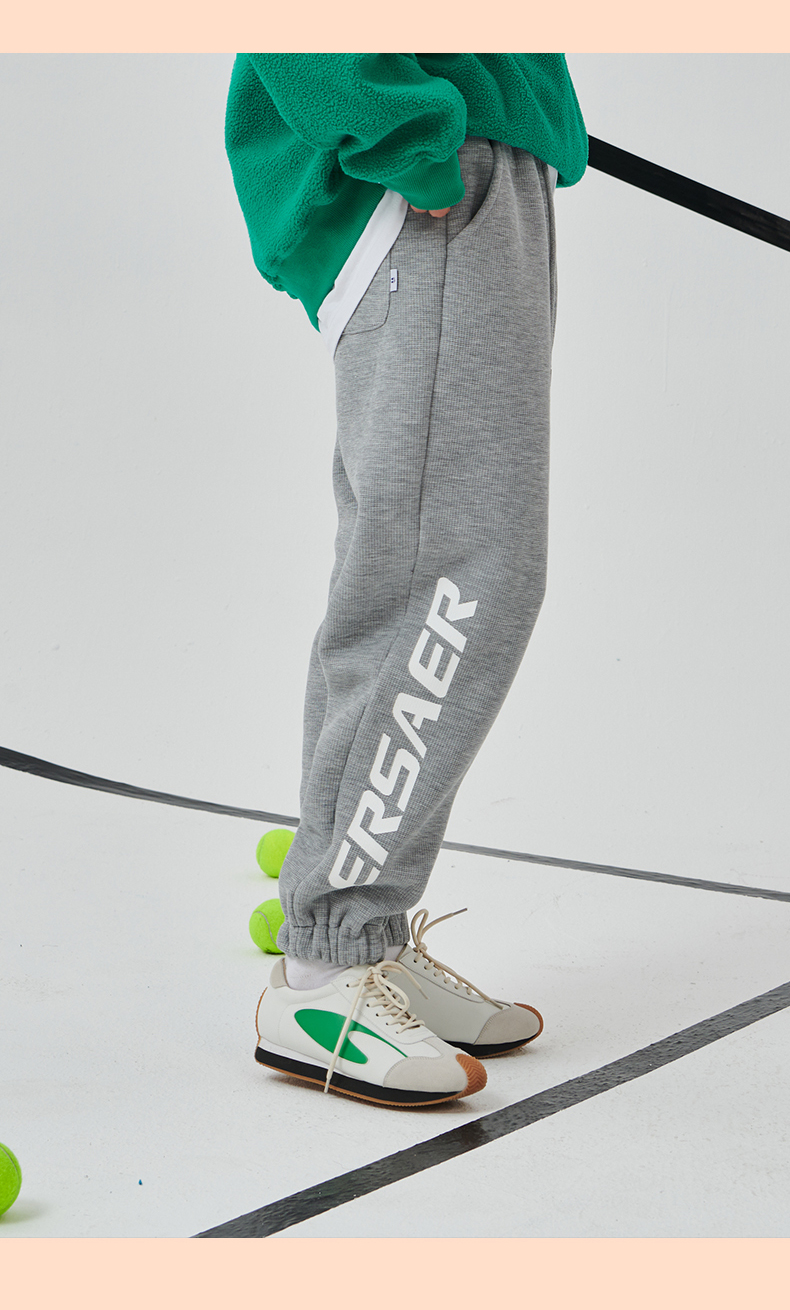 er华夫格裤子男国潮牌宽松休闲春秋束脚裤百搭卫裤加绒长裤冬黑色m