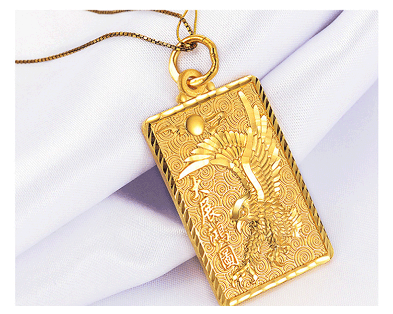 黄金吊坠男9999足金大展宏图方牌实心吊坠雄鹰大展宏图黄金吊牌晶大福