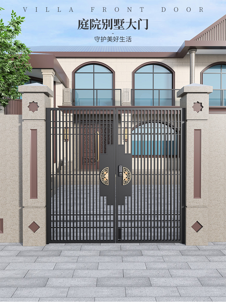铁艺大门现代简约别墅庭院门乡村院子入户门单双开门百叶门栅栏门款16
