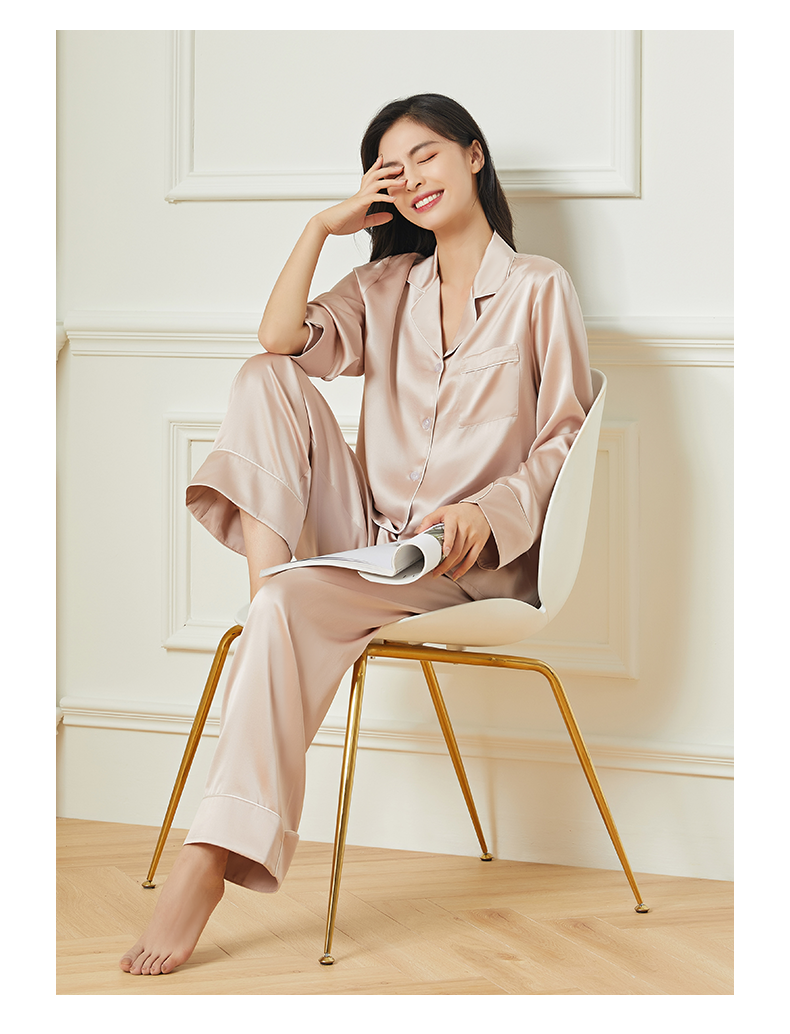 万事利wensli春季新品桑蚕丝舒适情侣套装真丝睡衣时尚百搭曼依女甜