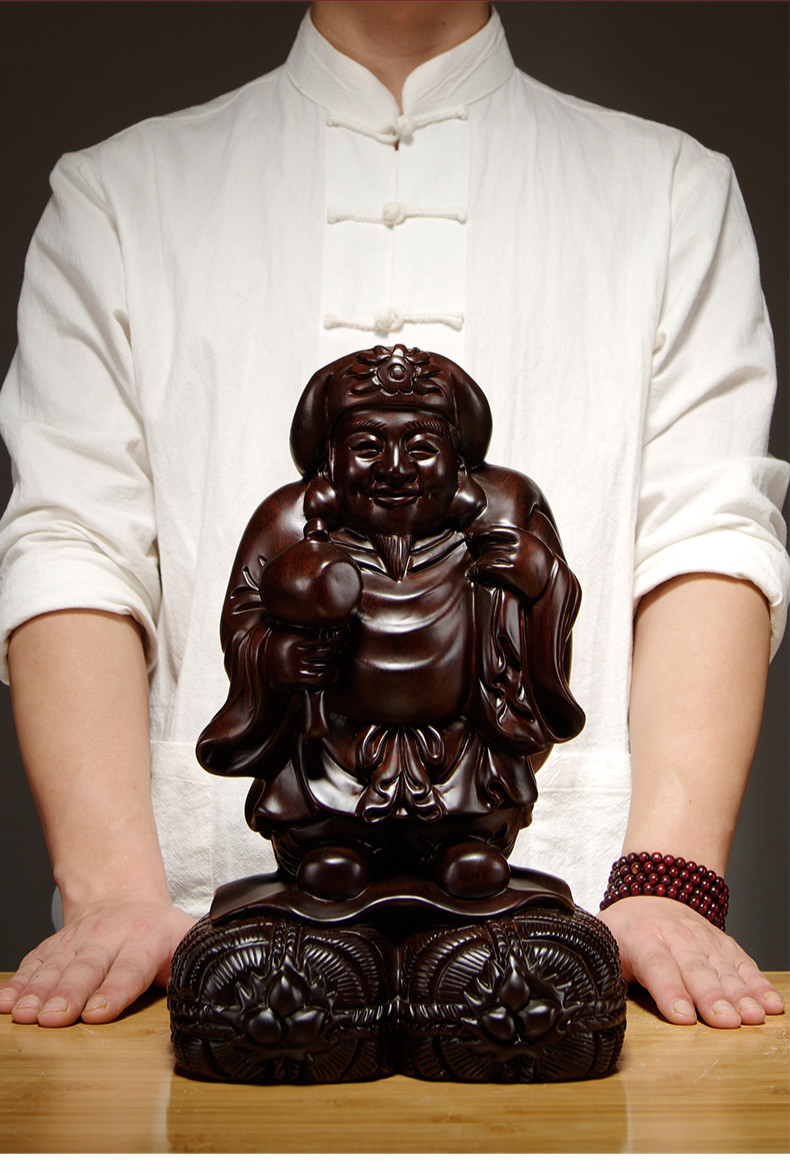 仙莱阁实木质雕刻大黑天财神佛像财神爷摆件家居店铺寺庙供奉工艺品