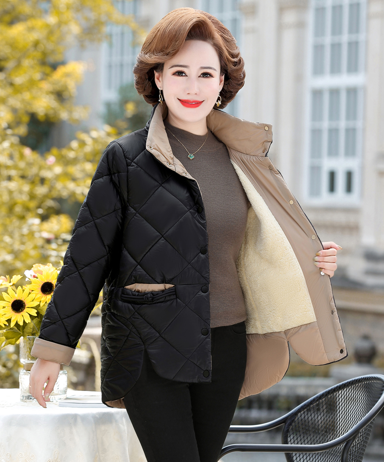 妈妈冬装棉衣40岁50洋气中年女装秋冬短款小棉袄加厚加绒女士外套黑色