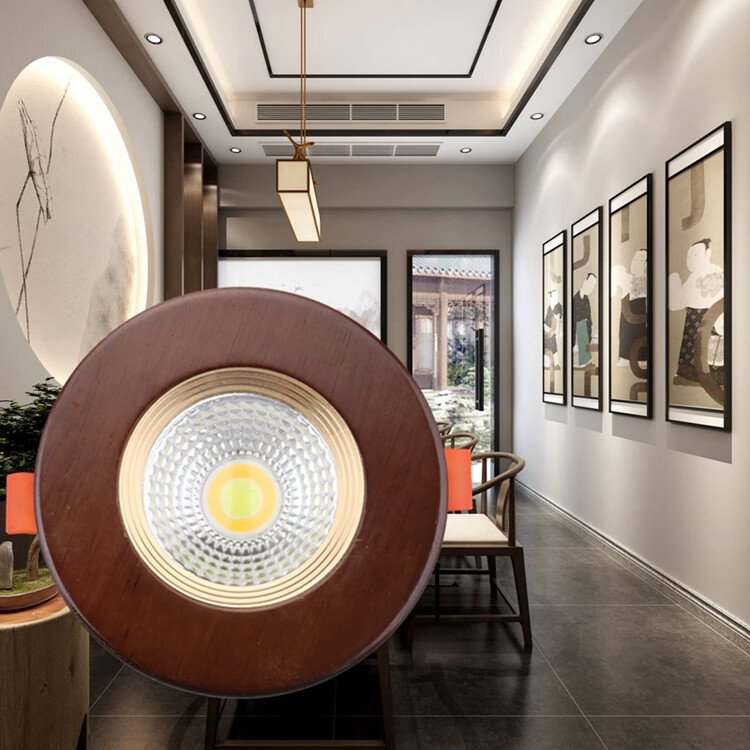 新中式实木射灯嵌入式黑胡桃色筒灯红木色牛眼灯客厅原木色猫眼灯实木