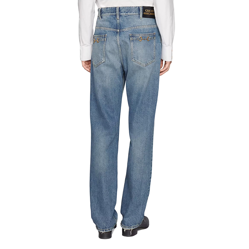 gucci古驰22年春夏新款男士蓝色漂白丹宁面料直筒牛仔裤蓝色36