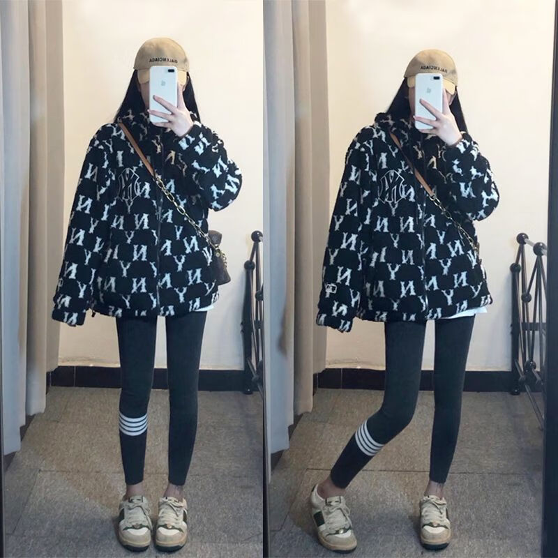 mlb 2022新款连帽棒球服外套男女同款韩版宽松闺蜜毛绒炸街字母上衣潮