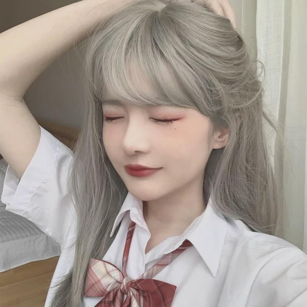 假发女中长直发隐形全头套式网红lolita洛丽塔逼真浅粉色社会发型浅