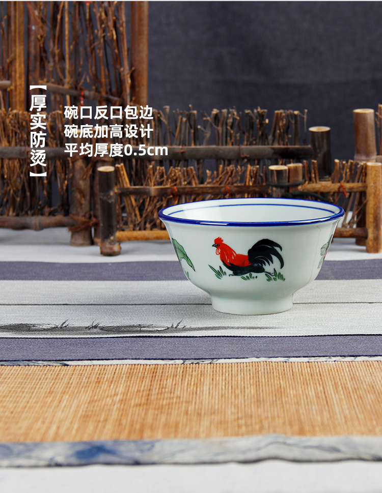 2022新款香港公鸡碗馨明园青花瓷釉下彩手绘鸡公碗复古葵斗公鸡饭碗