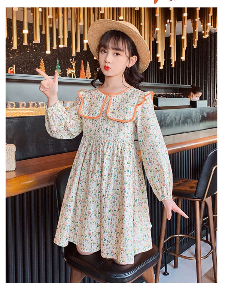 缘丝霞女童长袖连衣裙秋天儿童休闲风小公主裙12岁-15岁中大童女孩子
