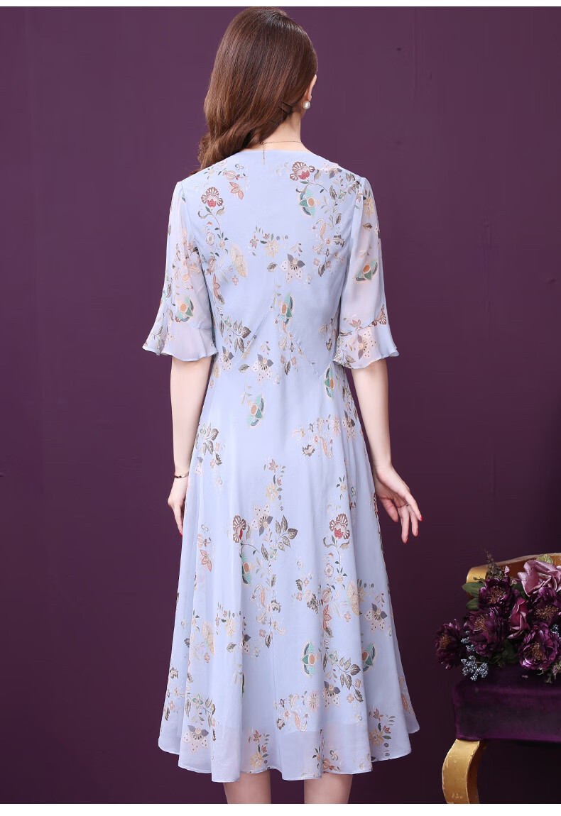 王小鸭女装2022年新款夏法式茶歇里外真丝显瘦乔琪串珠连衣裙灰色xl