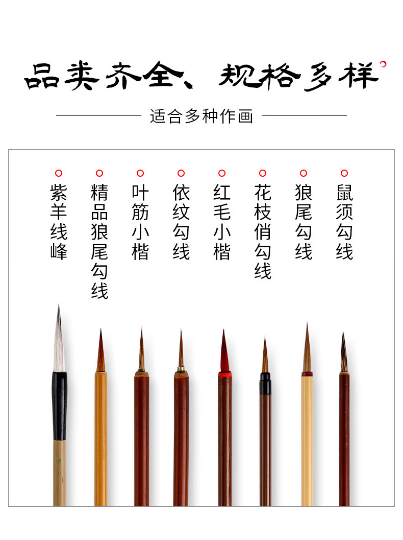 六品堂工笔画勾线笔狼毫国画专用毛笔套装花鸟描线笔描边极细瘦金体
