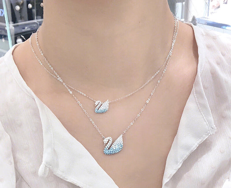 施华洛世奇项链swarovski 蓝天鹅项链锁骨链天鹅系列女士饰品 生日