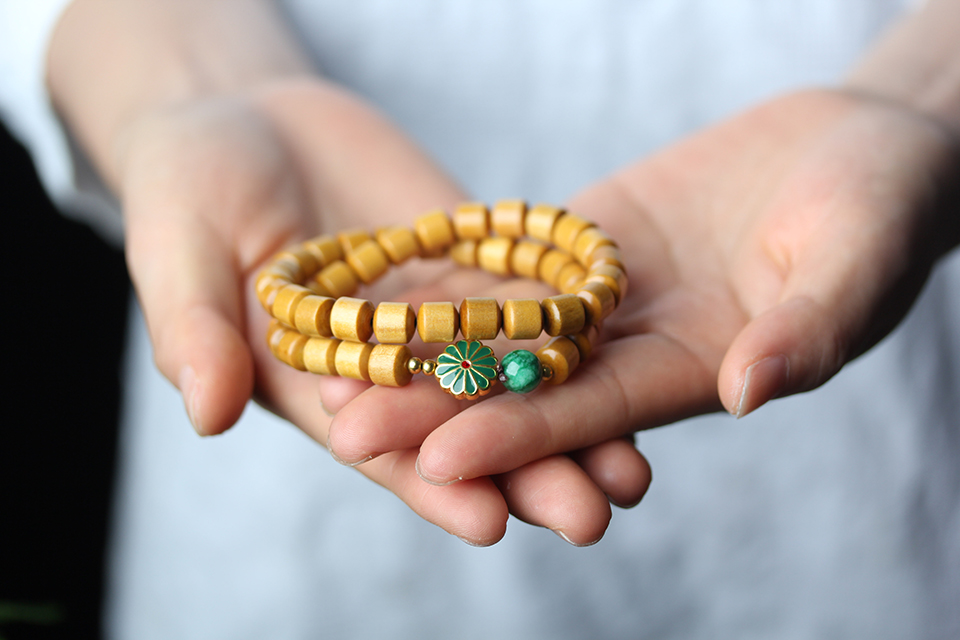 金丝楠木手串木质佛珠女士情侣双圈手链文玩桶珠手饰时尚饰品礼物桶珠