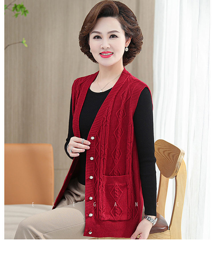 外套女中老年女装毛衣新款短款毛衣开衫百搭妈妈时尚休闲针织衫无袖