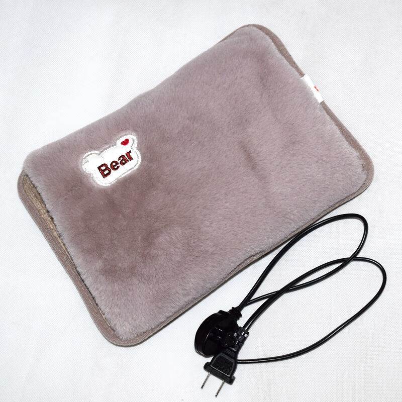 新防爆自动控温暖水袋充电毛绒双插手电热水袋已注水暖手宝暖宝宝棕色
