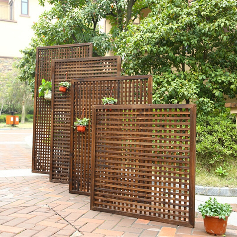 花园墙新防腐木栅栏屏风隔断木网格爬藤花架木篱笆木花园围栏护栏橘色