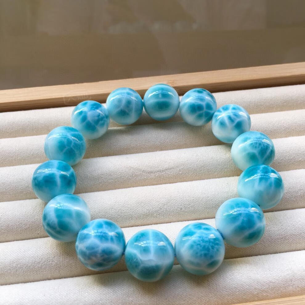 大灿龟背纹送朋友拉利玛手串16mm天然海纹石手链礼品冰种玉化料男女款