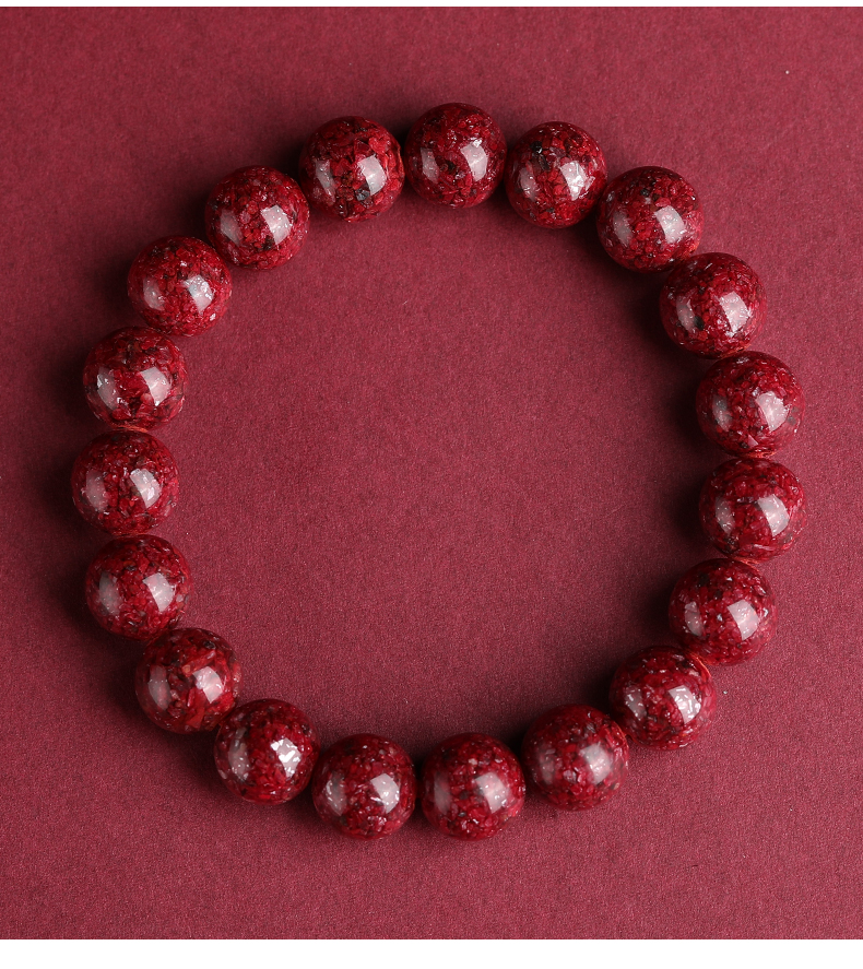 朱砂原矿晶体手串本命年虎男女高度全透光朱砂手链情侣饰品 12mm晶体