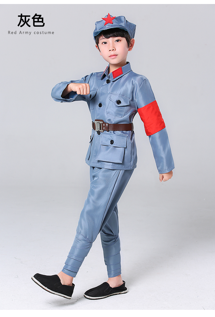 小红军衣服儿童少儿红军演出服服式红星闪闪合唱表演元旦绿色帽子腰带