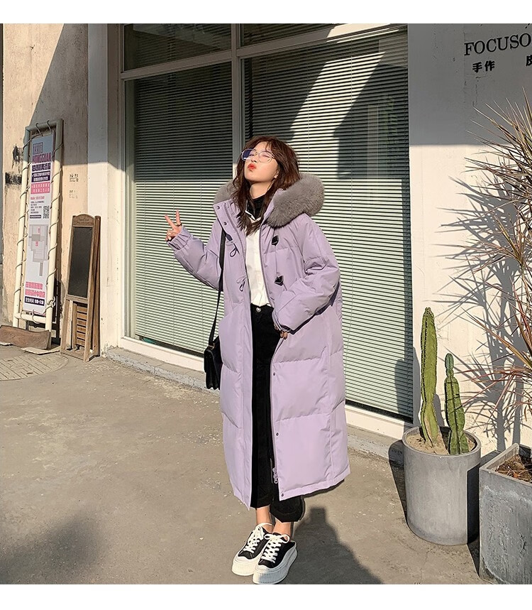 105787-拉夏贝尔羽绒服女中长款女装2021年冬季新款冬装连帽面包服女休闲宽松保暖羽绒服女 奶茶色 M【推荐120-150斤】-详情图